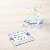 ありがとう:青/白70番目の乱数パターン スクエアペーパーコースター (インサイチュ)