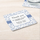 ありがとう:青/白70番目の乱数パターン スクエアペーパーコースター (アングル)