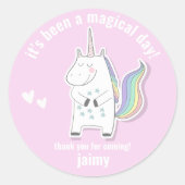 ありがとう、魔法の日 – かわいいユニコーン子供の誕生日 ラウンドシール (正面)