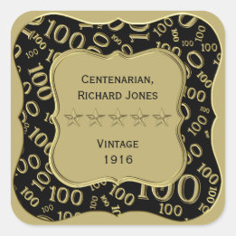 ありがとう： 100番目の数字パターン金ゴールド/ブラックブラケット スクエアシール