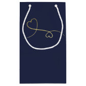 ありがとう – 2つのエレガント金ゴールドハート、ブルー結婚ズ スモールペーパーバッグ (裏面)