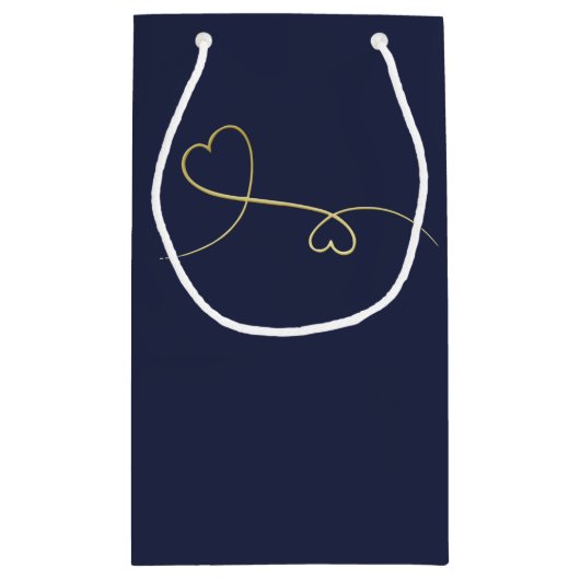 ありがとう – 2つのエレガント金ゴールドハート、ブルー結婚ズ スモールペーパーバッグ (裏面)