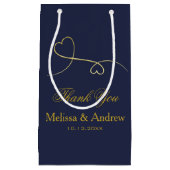 ありがとう – 2つのエレガント金ゴールドハート、ブルー結婚ズ スモールペーパーバッグ (正面)