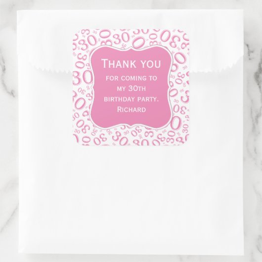 ありがとう: 30th誕生日ピンク/ホワイトナンバーパターン スクエアシール (バッグ)