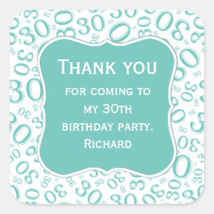 ありがとう: 30th Birthdayティール(緑がかった色)/ホワイトナンバーパターン スクエアシール