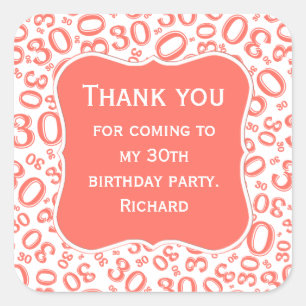 ありがとう: 30th Birthday Coral Number Pattern スクエアシール