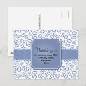 ありがとう: 50歳の誕生日ナンバーパターン 青/白 ポストカード (正面/裏面)