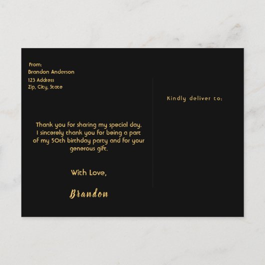 ありがとう 50歳の誕生日ポストカード 黒金 ポストカード