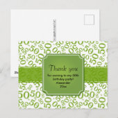 ありがとう 50歳の誕生日 ナンバーパターン 緑/白 ポストカード (正面/裏面)