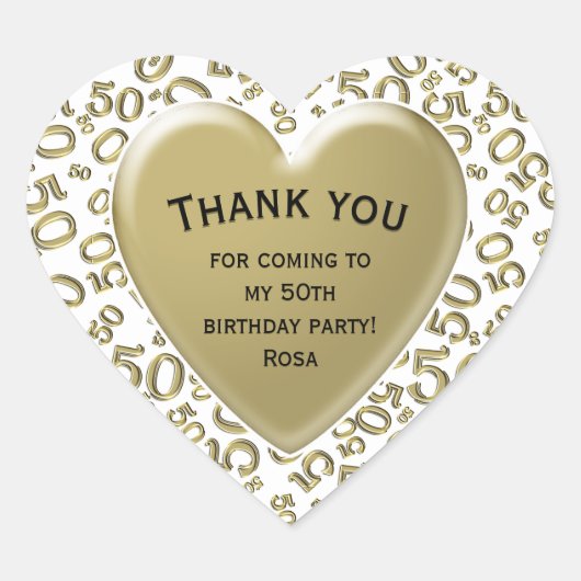 ありがとう： 50番パターン白と金ゴールド ハートシール (正面)