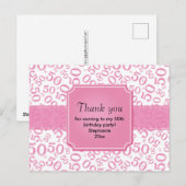 ありがとう 50 ランダム番号パターン ピンク/ホワイト ポストカード (正面/裏面)