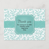 ありがとう: 60歳の誕生日ナンバーパターン ティール/ホワイト ポストカード (正面)