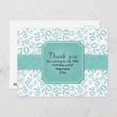 ありがとう: 70歳の誕生日番号パターン ティール/ホワイト ポストカード (正面/裏面)