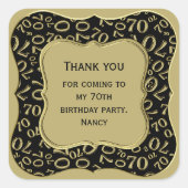 ありがとう – 70誕生日ブラックと金ゴールドパーティー スクエアシール (正面)