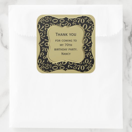 ありがとう – 70誕生日ブラックと金ゴールドパーティー スクエアシール (バッグ)
