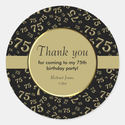 ありがとう： 75thブラック&金ゴールド番号パターン ラウンドシール (正面)