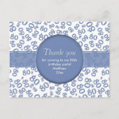 ありがとう: 80歳の青/白の誕生日ナンバーパターン ポストカード (正面)