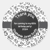 ありがとう： 85誕生日白黒ナンバーパターン ラウンドシール (正面)
