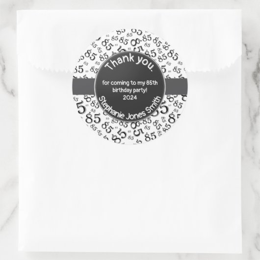 ありがとう： 85誕生日白黒ナンバーパターン ラウンドシール (バッグ)