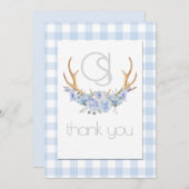 ありがとう – Monogram Blue GinghamフローラBOHO サンキューカード (正面/裏面)