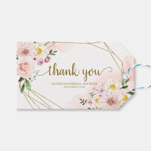 ありがとう – Pink Blush Floral Gold Geometric Fever ギフトタグ (正面(横))