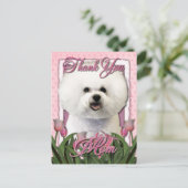 ありがとう – Pink Tulips - Bichon Frise ポストカード (スタンド正面)