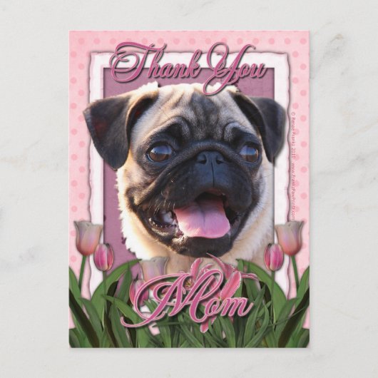 ありがとう – Pink Tulips - Pug ポストカード (正面)