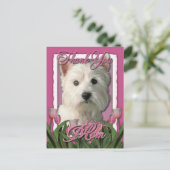 ありがとう – Pink Tulips - West Highland Terrier ポストカード (スタンド正面)