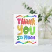 ありがとう Rainbow カラフルな曲線的なバブル文字 ポストカード (スタンド正面)
