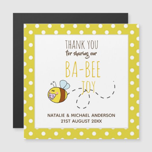 ありがとうBA-BEE赤ちゃんシャワーイエロー水玉模様 (正面/裏面)