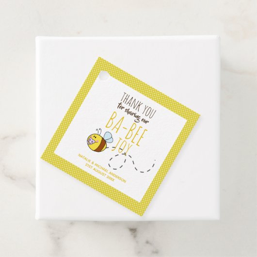 ありがとうBA-BEE赤ちゃんシャワーイエロー水玉模様 フェイバータグ (インサイチュ)