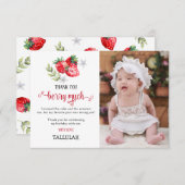 ありがとう'Berry Much'ストロベリー誕生日写真 サンキューカード (正面/裏面)