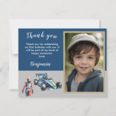 ありがとうBUDGET フォトボーイ レース 5歳誕生日 サンキューカード (正面)