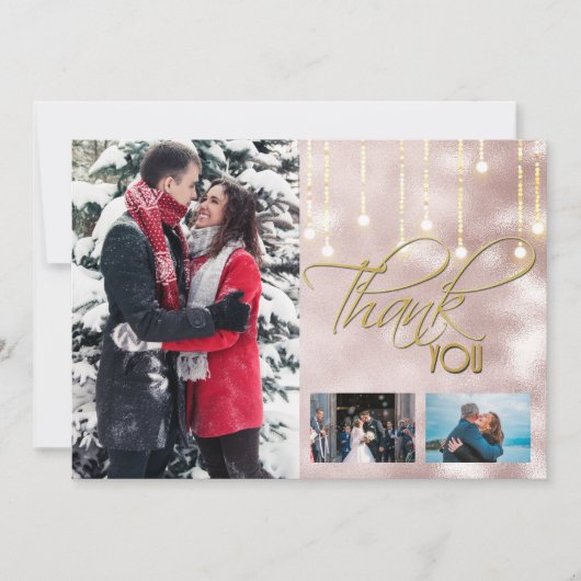 ありがとうDIY 3フォトバラ金ゴールドストリングライト サンキューカード (正面)