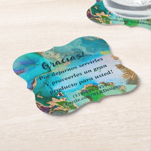 ありがとうGracias大理石ブルーパープル自分で編集 ペーパーコースター (アングル)