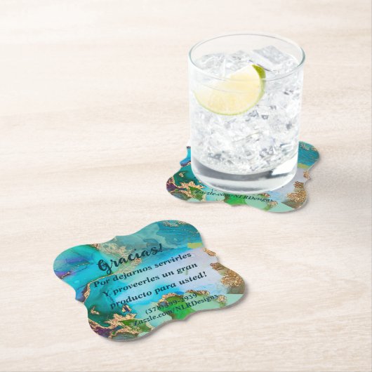 ありがとうGracias大理石ブルーパープル自分で編集 ペーパーコースター (インサイチュ)