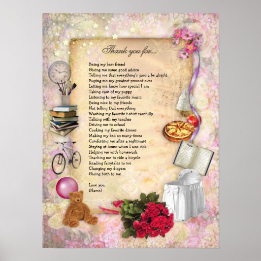 ありがとうMom (カスタマイズ可能) ポスター (正面)