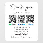 ありがとうPaypal Venmo現金アプリQrコードホワイト ウィンドウサイン (シート)