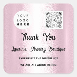 ありがとうQrコードオンラインショップInstagramsロゴピンク スクエアシール
