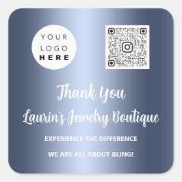 ありがとうQrコードオンラインショップInstagramsロゴブルー スクエアシール