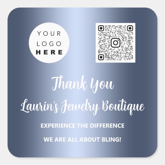 ありがとうQrコードオンラインショップInstagramsロゴブルー スクエアシール (正面)