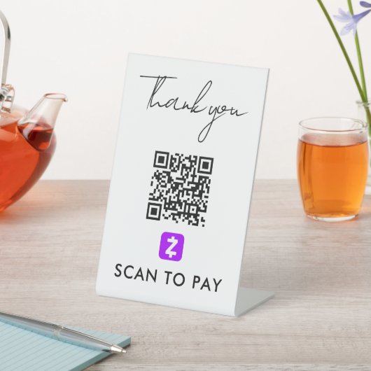 ありがとうZelle QRコードスキャンして白を支払モダンう 台座サイン (インサイチュ)