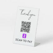 ありがとうZelle QRコードスキャンして白を支払モダンう 台座サイン (正面)