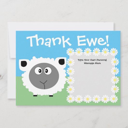 ありがとパーソナライズされたうキューおもしろいト羊デイジー サンキューカード (正面)
