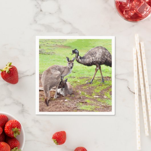 「ありそうもない仲間：カンガルーとEMUの友情」 スタンダードカクテルナプキン (インサイチュ)