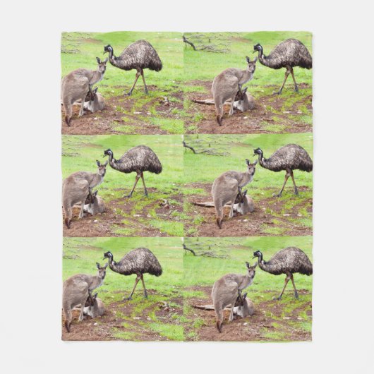 「ありそうもない仲間：カンガルーとEMUの友情」 フリースブランケット (正面)