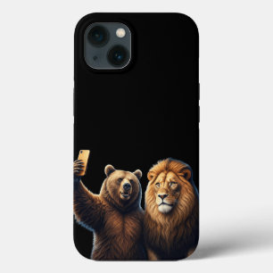 ありそうもない友達:クマとライオンの自撮り電話ケース! iPhone 13ケース