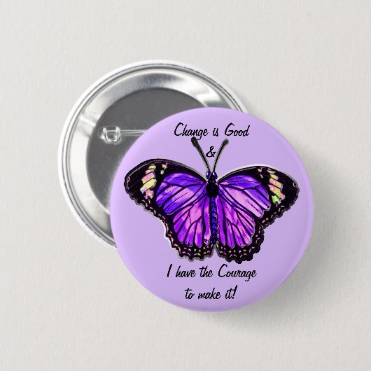 ありますよいですが変えて下さい(紫色の蝶ボタン) 缶バッジ (正面&裏面)
