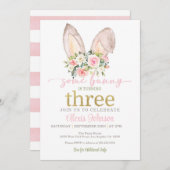 あるうさぎが３歳になる！ うさぎの耳が３つ 招待状 (正面/裏面)