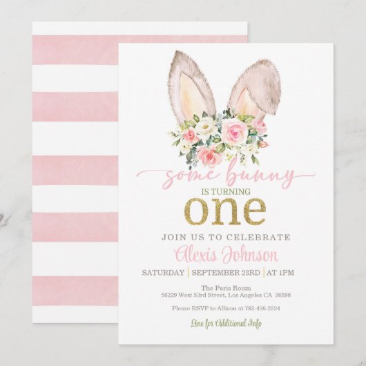 あるうさぎが1歳になるお知らせ - ウサギの耳 招待状 (正面/裏面)